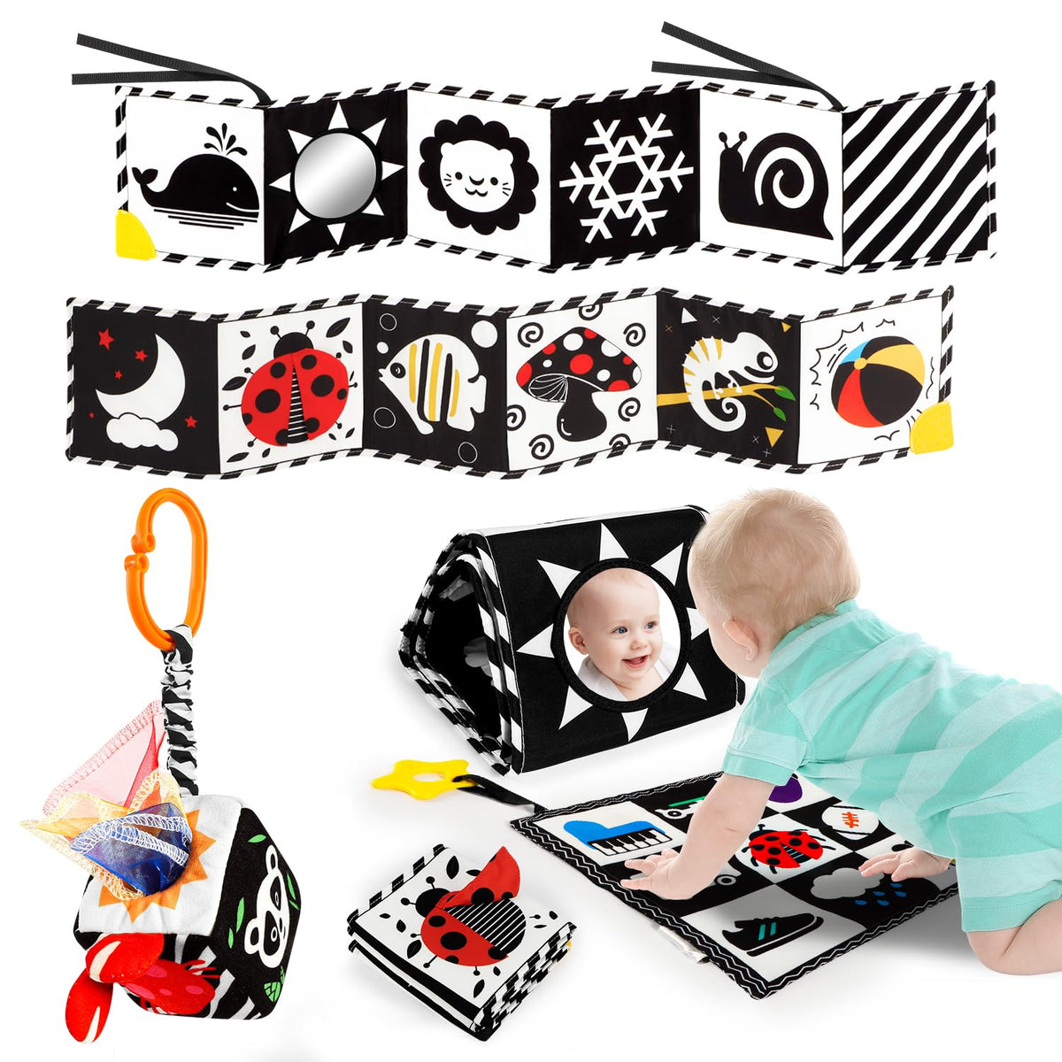 Baobrava paper dice sensory toy for newborn coordination and exploration.