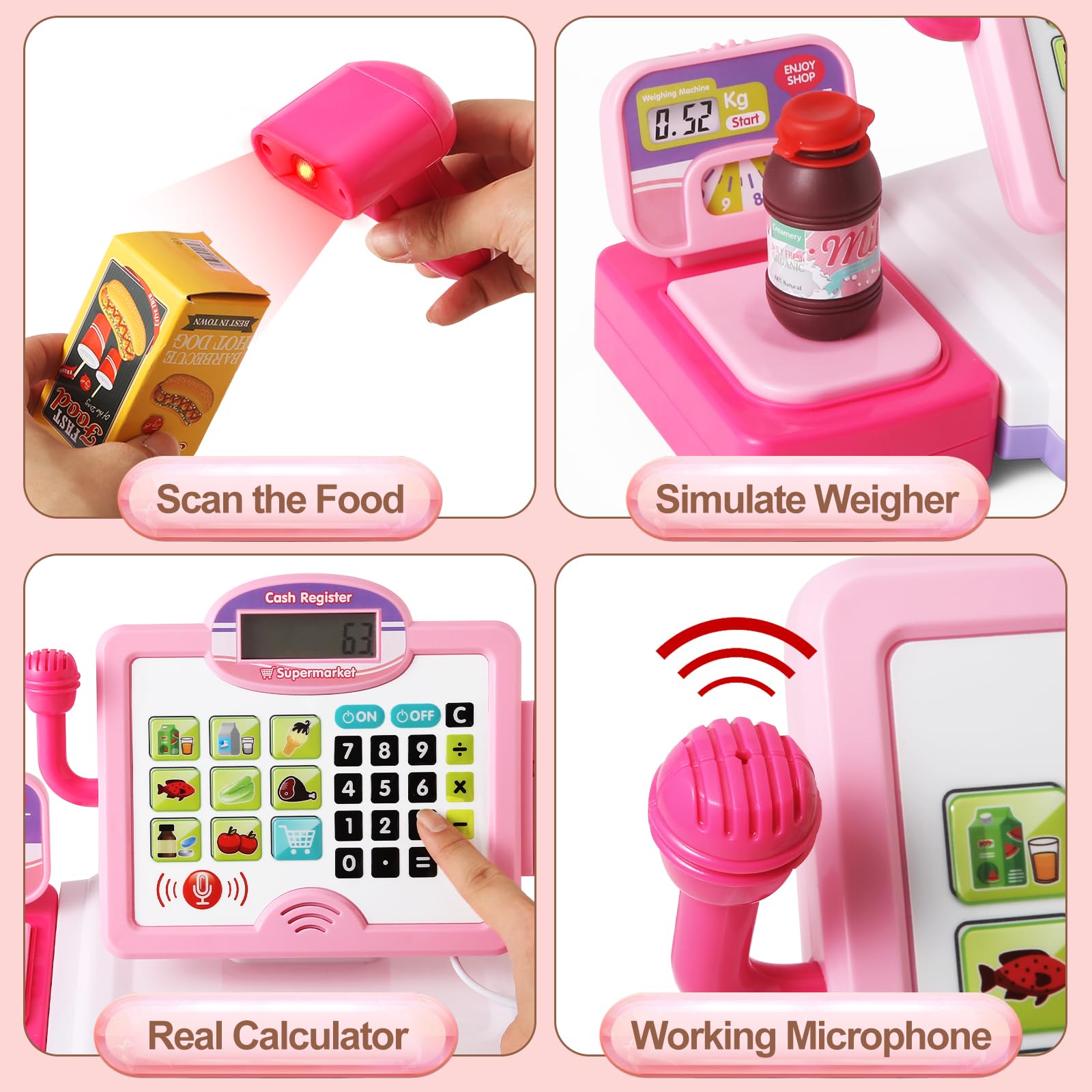 Baodlon pink electronic scale for comparing item weights in pretend store
