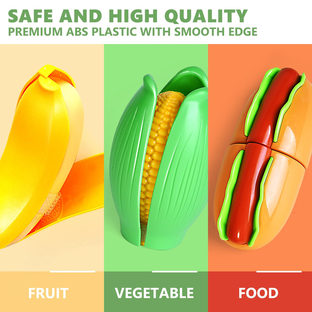 BAODLON fake food fruits and vegetables promote color recognition during pretend meals.