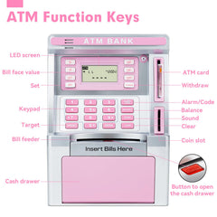 BAODLON pink ATM panel display shows balance after transactions.