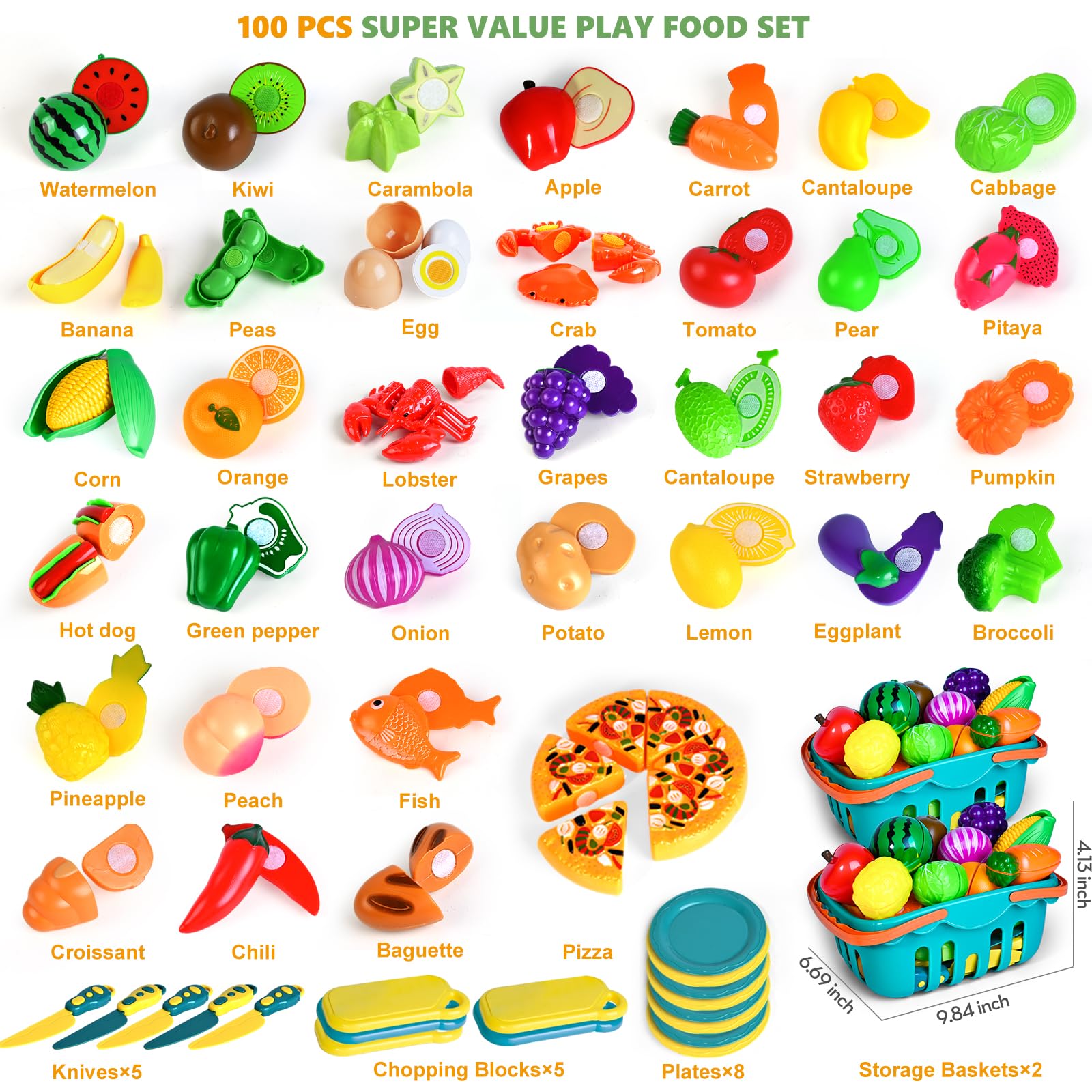 BAODLON play food set featuring 82 pretend pieces for imaginative meals.