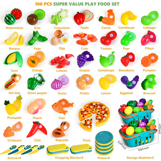 BAODLON play food set featuring 82 pretend pieces for imaginative meals.