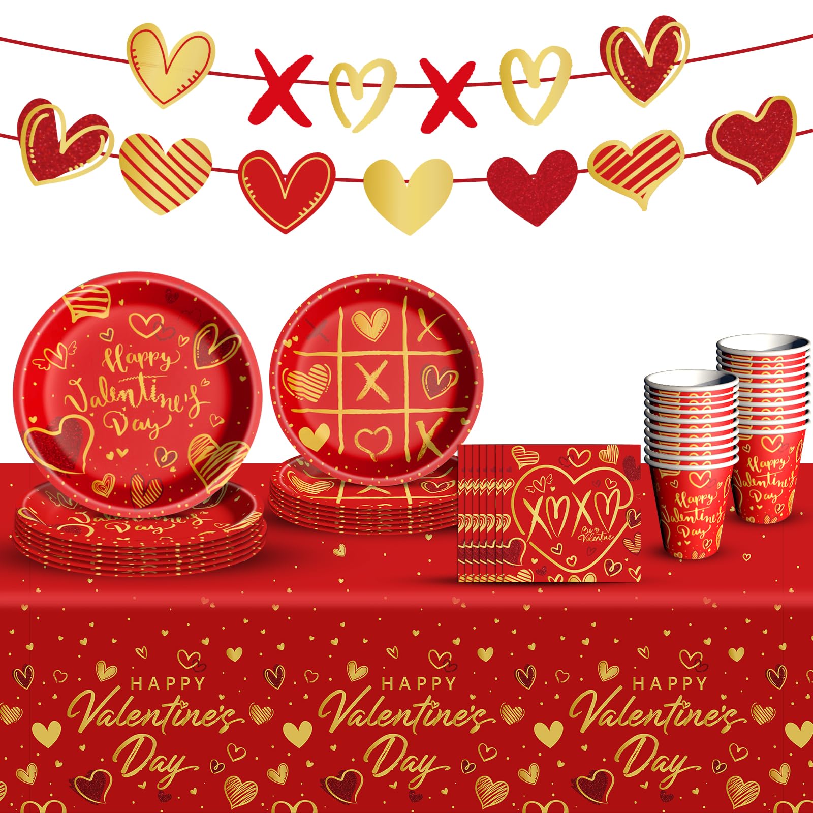 Baolaiballoon Valentine’s dinner plates with red hearts for a romantic dining setup.