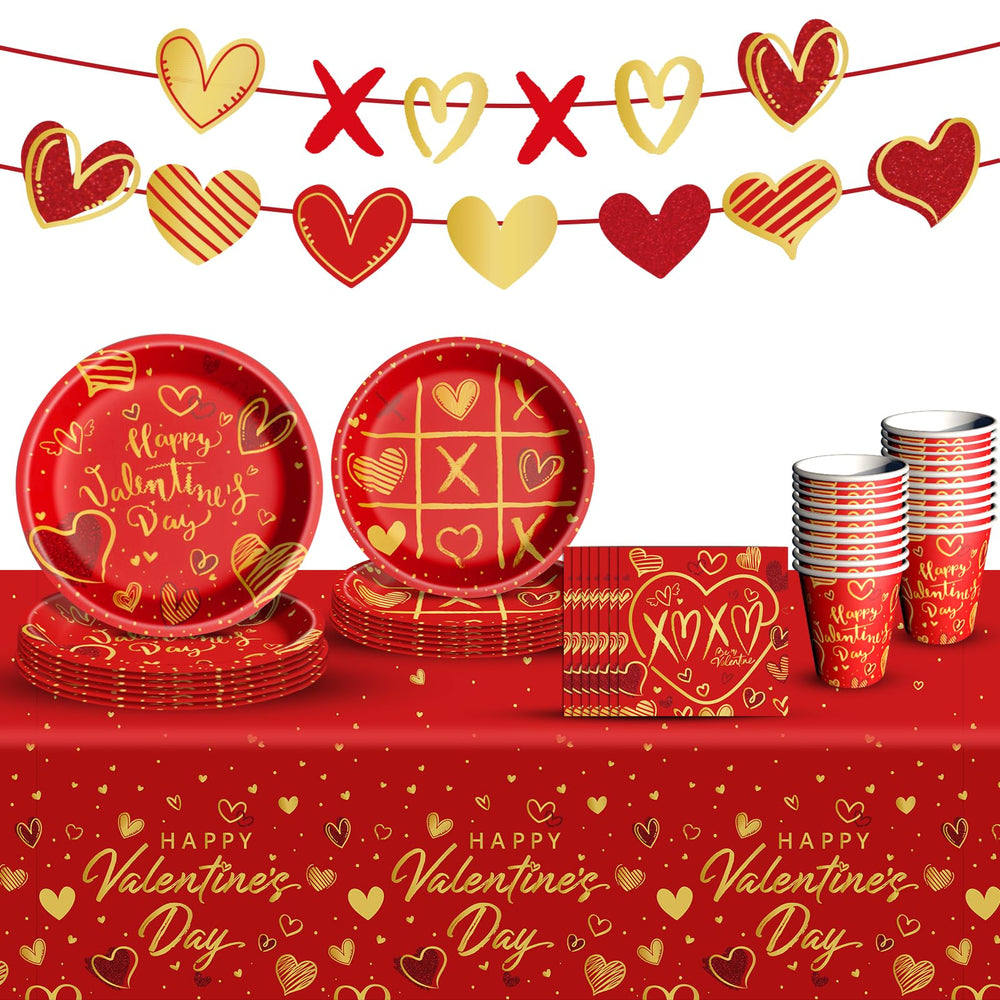 Baolaiballoon Valentine’s dinner plates with red hearts for a romantic dining setup.