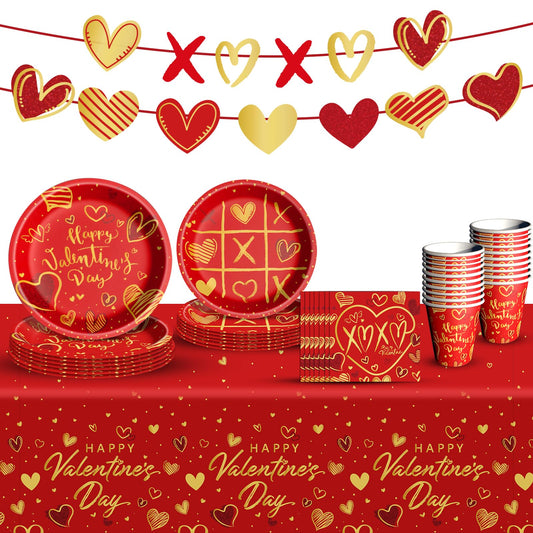 Baolaiballoon Valentine’s dinner plates with red hearts for a romantic dining setup.