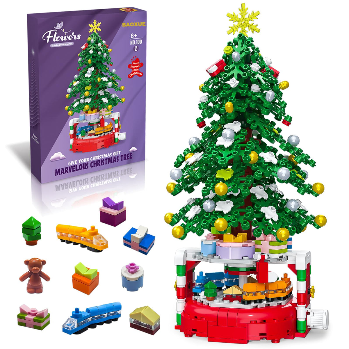 BAOXUE 515-piece Christmas tree set for imaginative building and festive decor