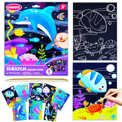BAOXUE sea animals scratch art pictures reveal vibrant colors for imaginative play.
