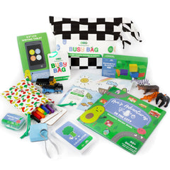 BapronBaby Feeding Littles Busy Bag with black checkerboard design for portable, distraction-free play.
