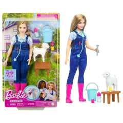 Barbie 65th Anniversary farm vet doll with detailed outfit for farm-role play.