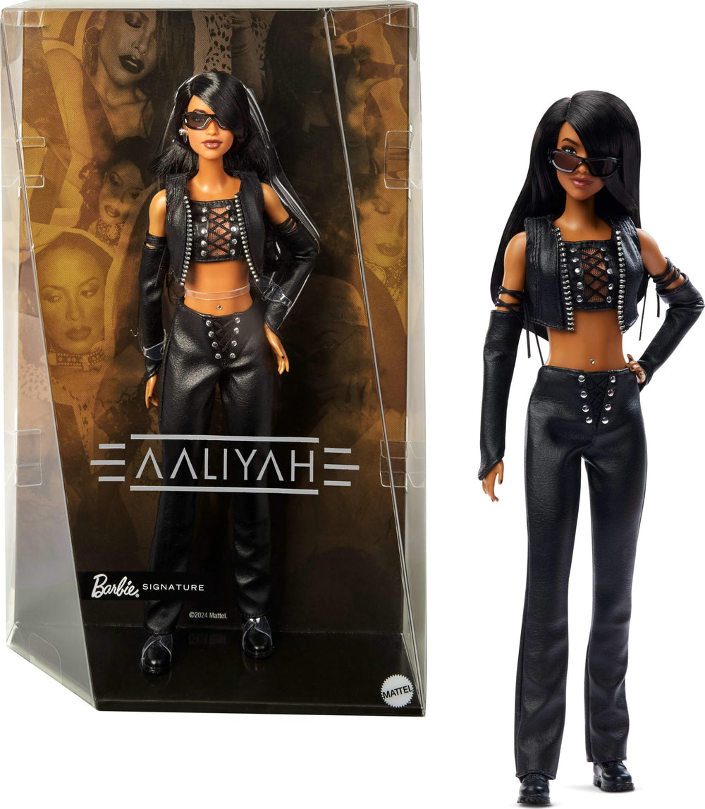Barbie Aaliyah doll in black faux leather outfit ready for premium display