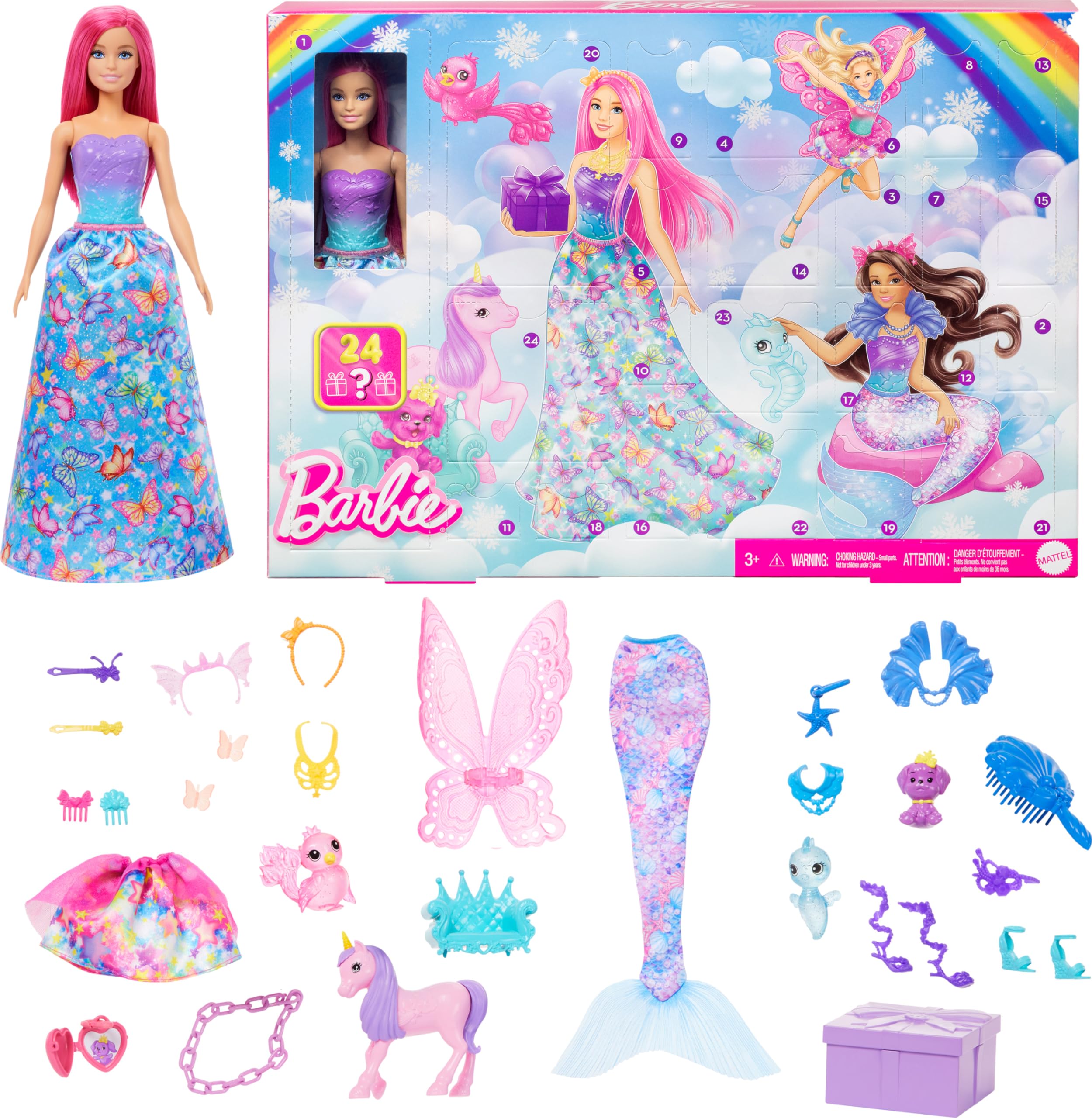 Barbie Advent Calendar doll with pink hair for imaginative daily play