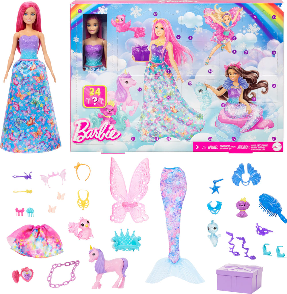 Barbie Advent Calendar doll with pink hair for imaginative daily play