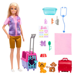 Barbie animal carrier with working door supports travel rescue play.