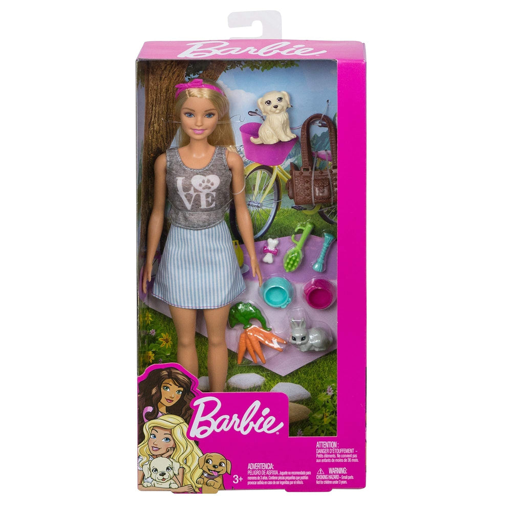 Barbie Animal Lovers playset Barbie outfit with Love shirt and striped skirt