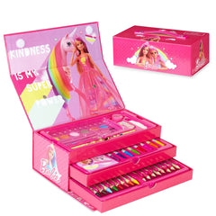 Barbie art box with drawers and a top handle for portable creativity.