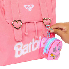 Barbie backpack zippered design with clip-on ring enables easy on-the-go storage.