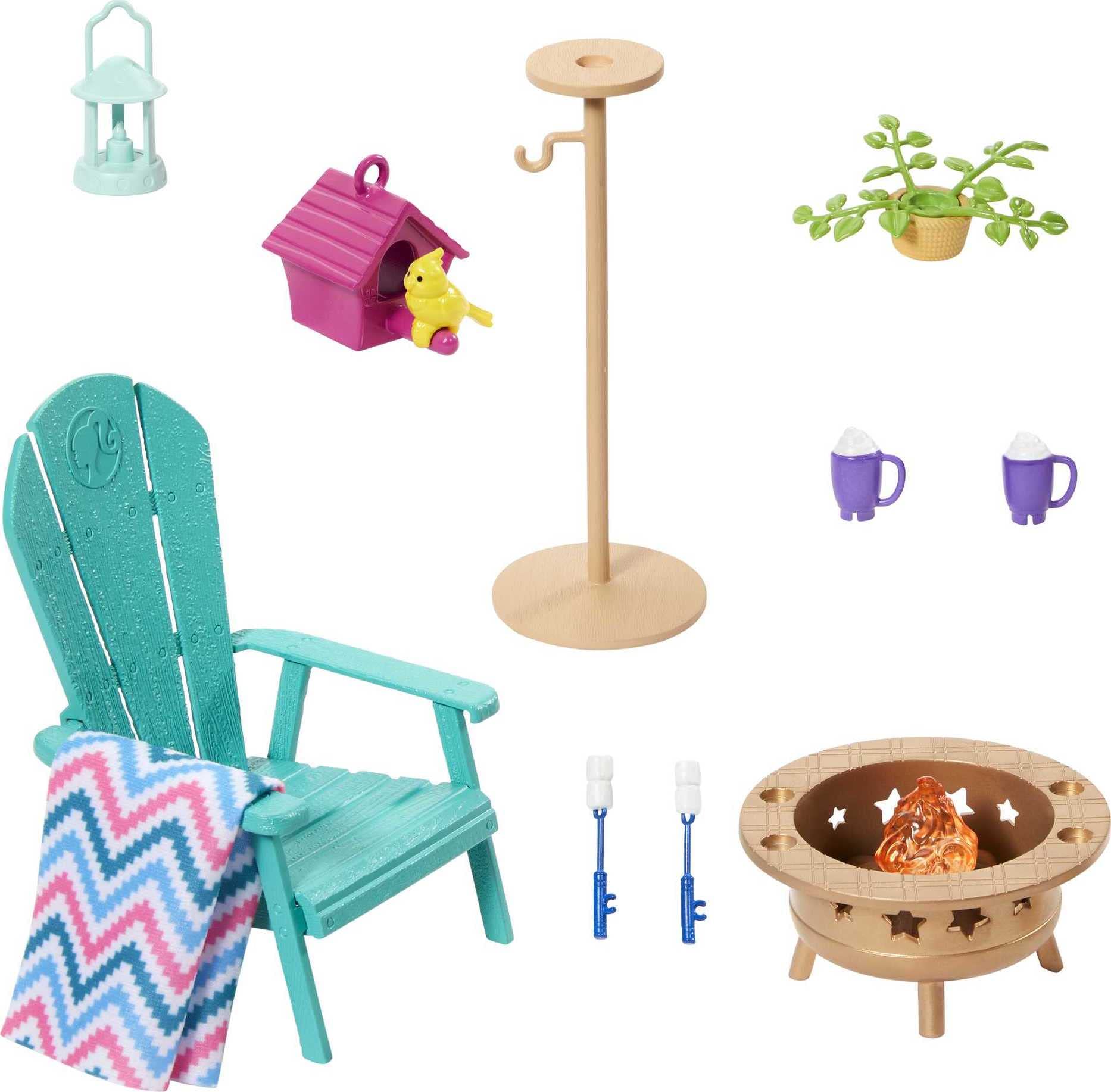 Barbie backyard chair with blanket for cozy outdoor play