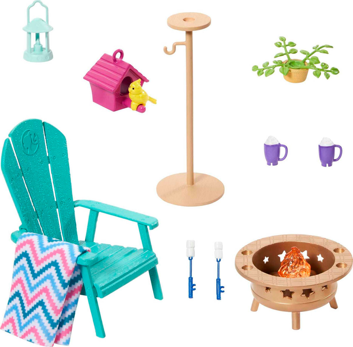 Barbie backyard chair with blanket for cozy outdoor play