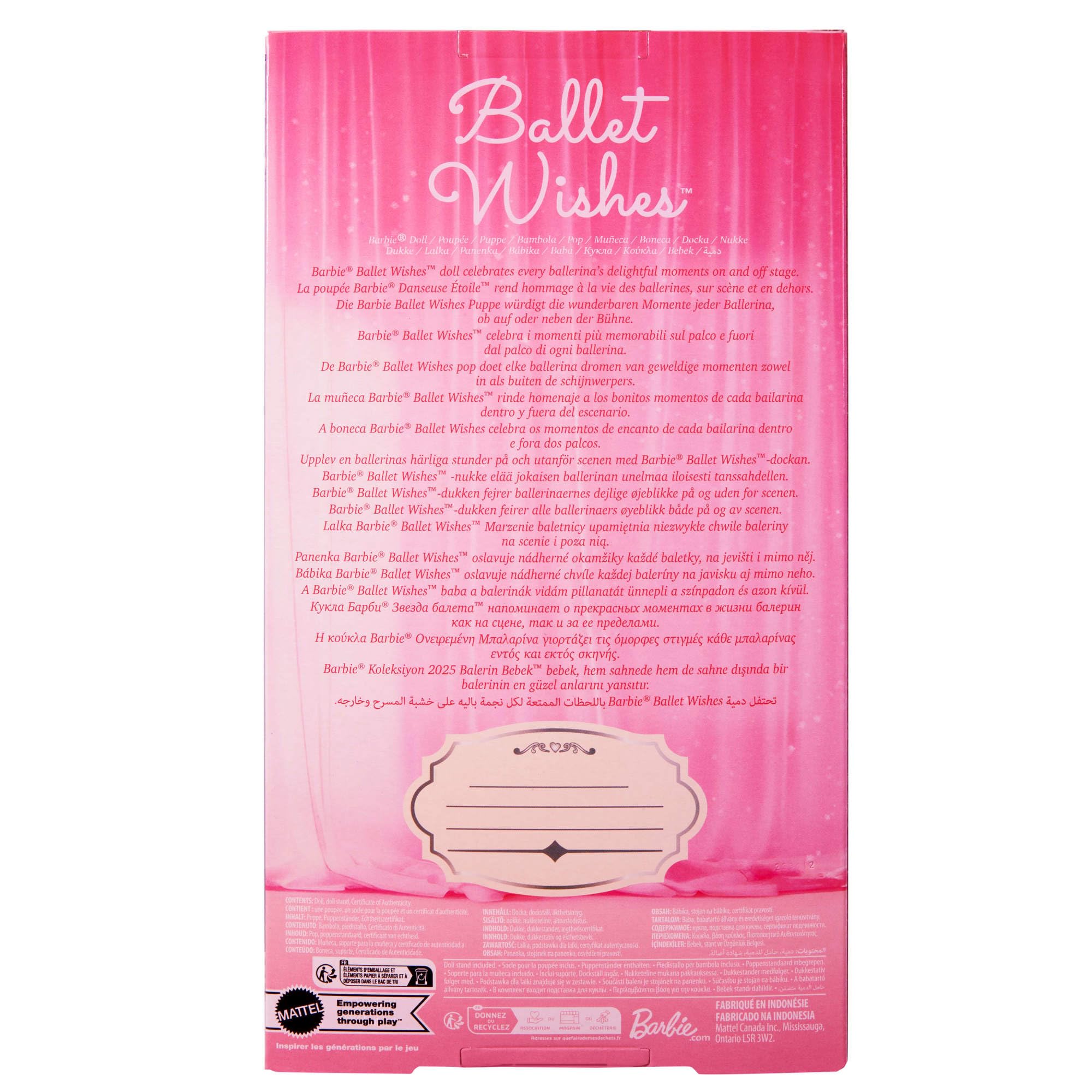 Barbie Ballet Wishes doll included doll stand for display