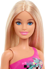 Barbie Beach Doll front view highlighting pink bathing suit for storytelling.