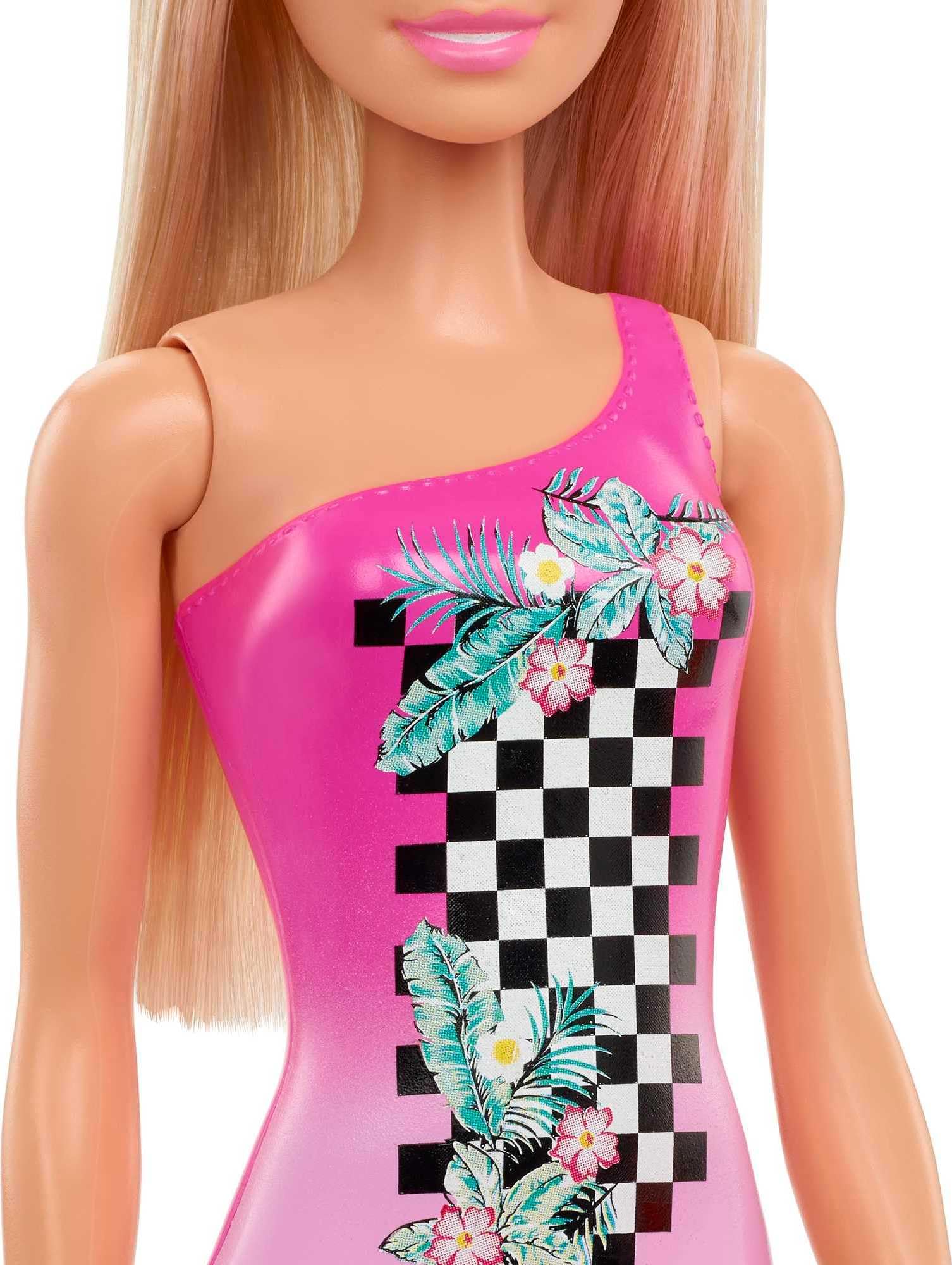 Barbie Beach Doll side view showcases flexible pose for adventures.