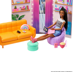 Barbie bean bag chair highlights comfy seating for study breaks and chats.