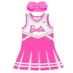 Barbie big girls cheerleader dress front view in pink and white for playful everyday wear.