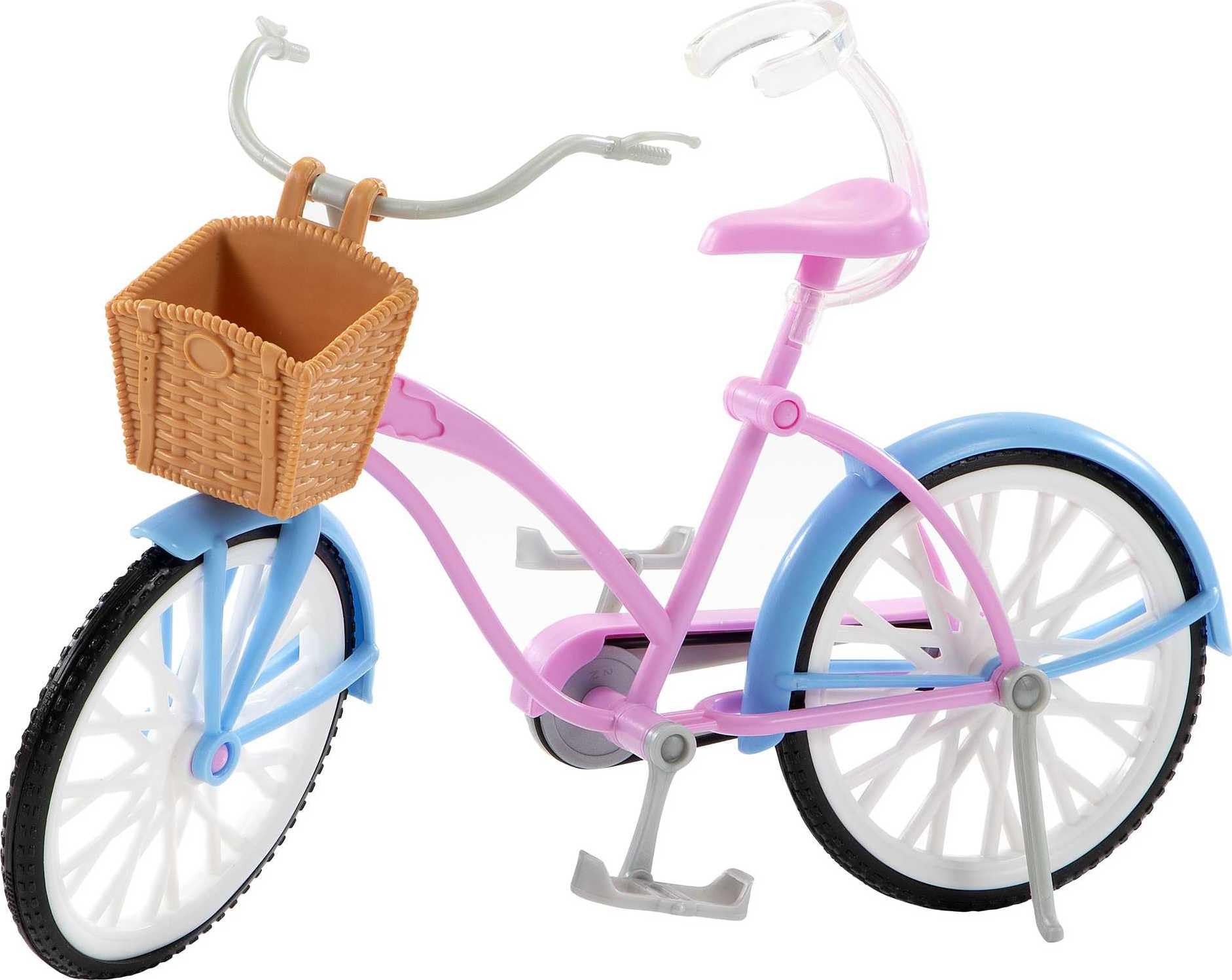 Barbie bike basket with silvery accents adds realism.