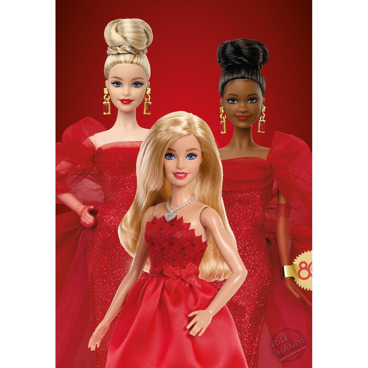 Barbie with blonde hair in a side-part style for classic look.