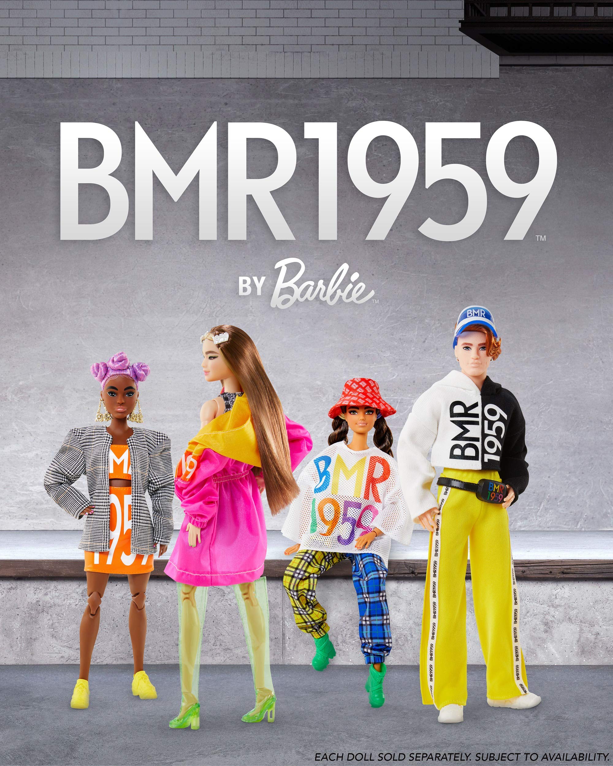 Barbie BMR1959 doll in houndstooth blazer with neon co-ord for bold streetwear.