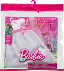 Barbie bridal accessories with necklace, bracelet, bouquet, and heels for complete look.