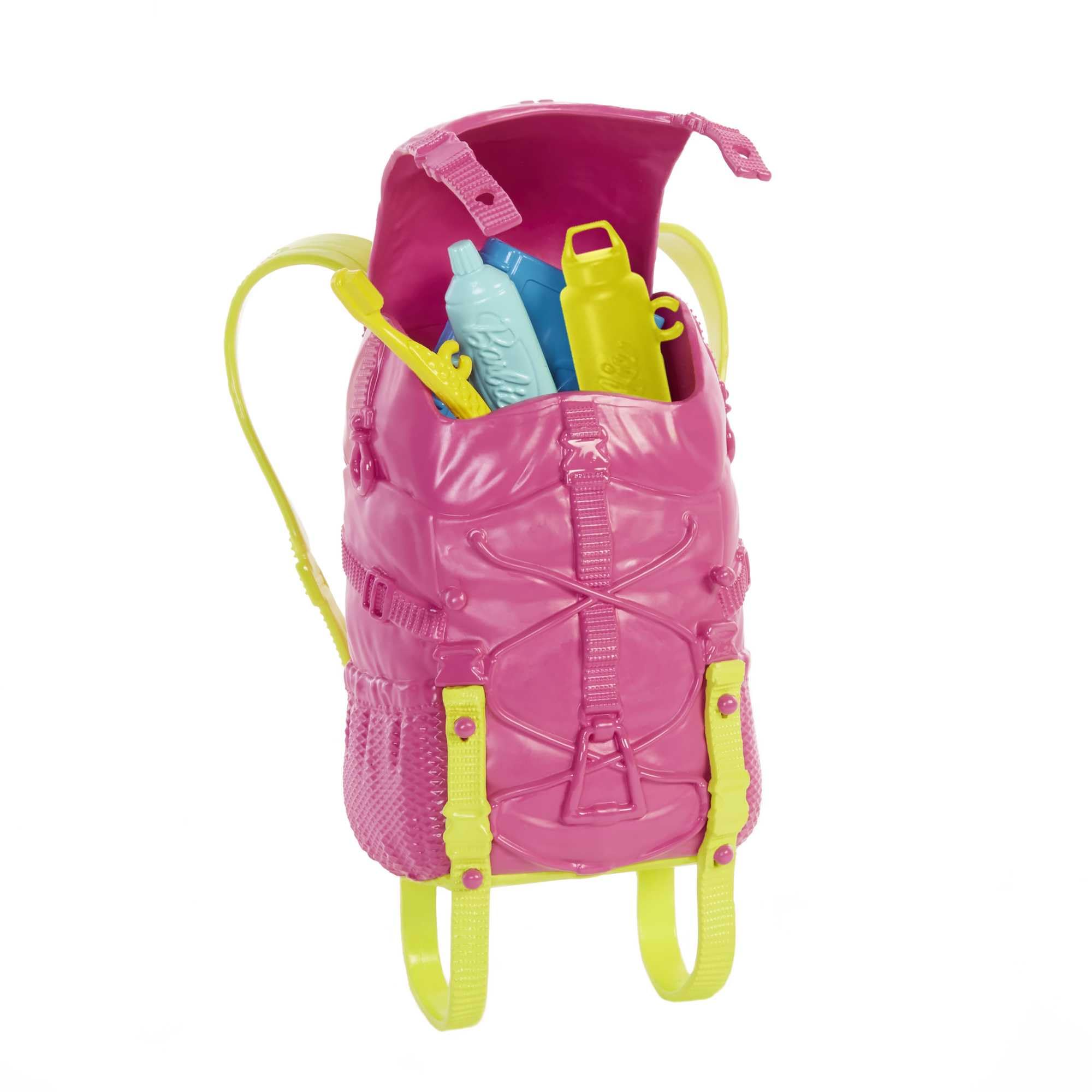 Barbie Brooklyn backpack opens to store camping essentials during play