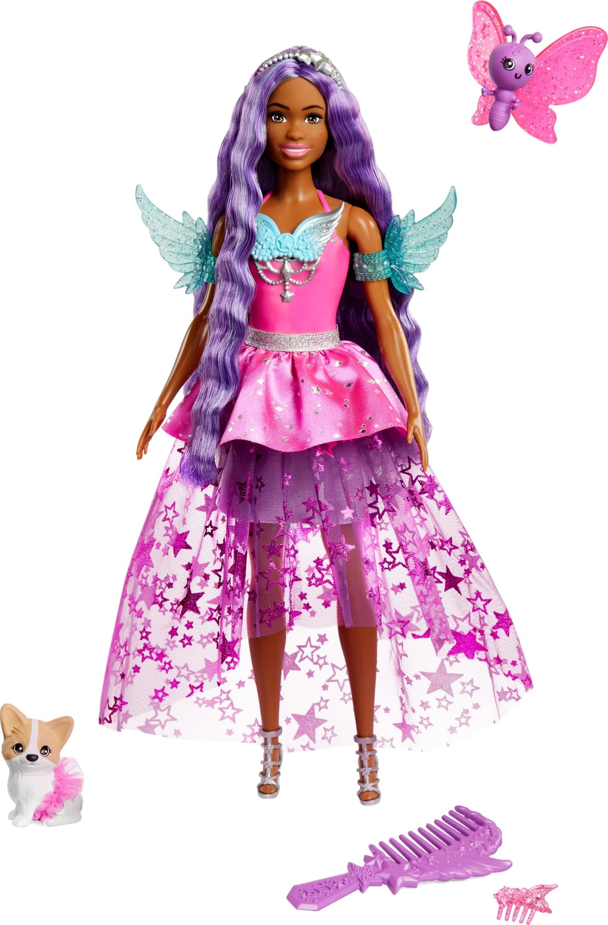 Barbie Brooklyn doll with long purple hair ready for creative styling and storytelling.
