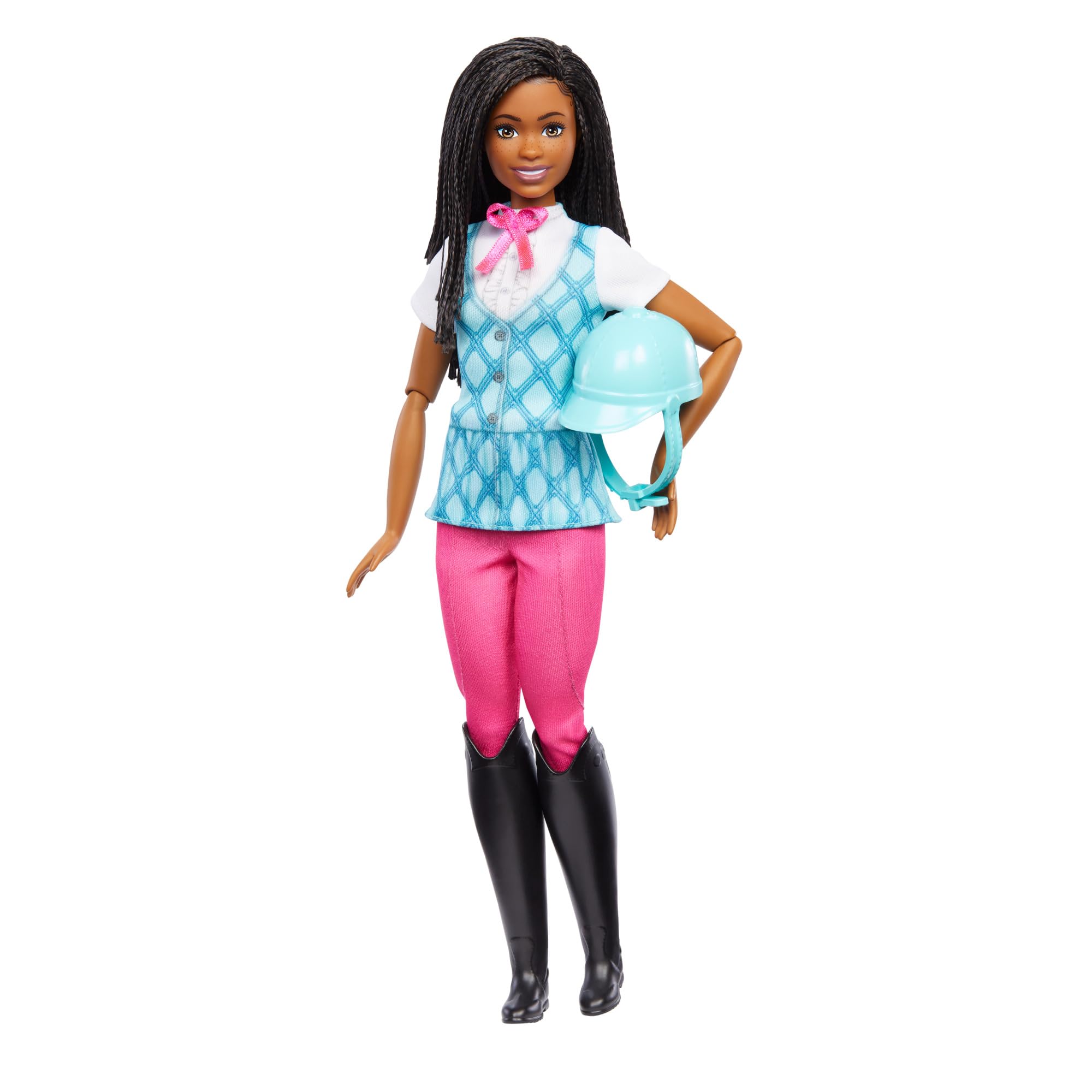 Barbie Brooklyn doll in riding outfit inspires adventurous horseback play.