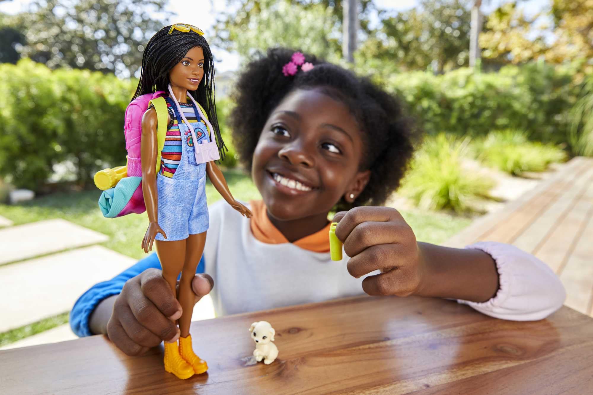 Barbie Brooklyn with puppy companion for hiking-inspired outdoor play
