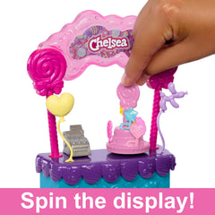 Barbie candy stand cash register enhances pretend sales and role-play.
