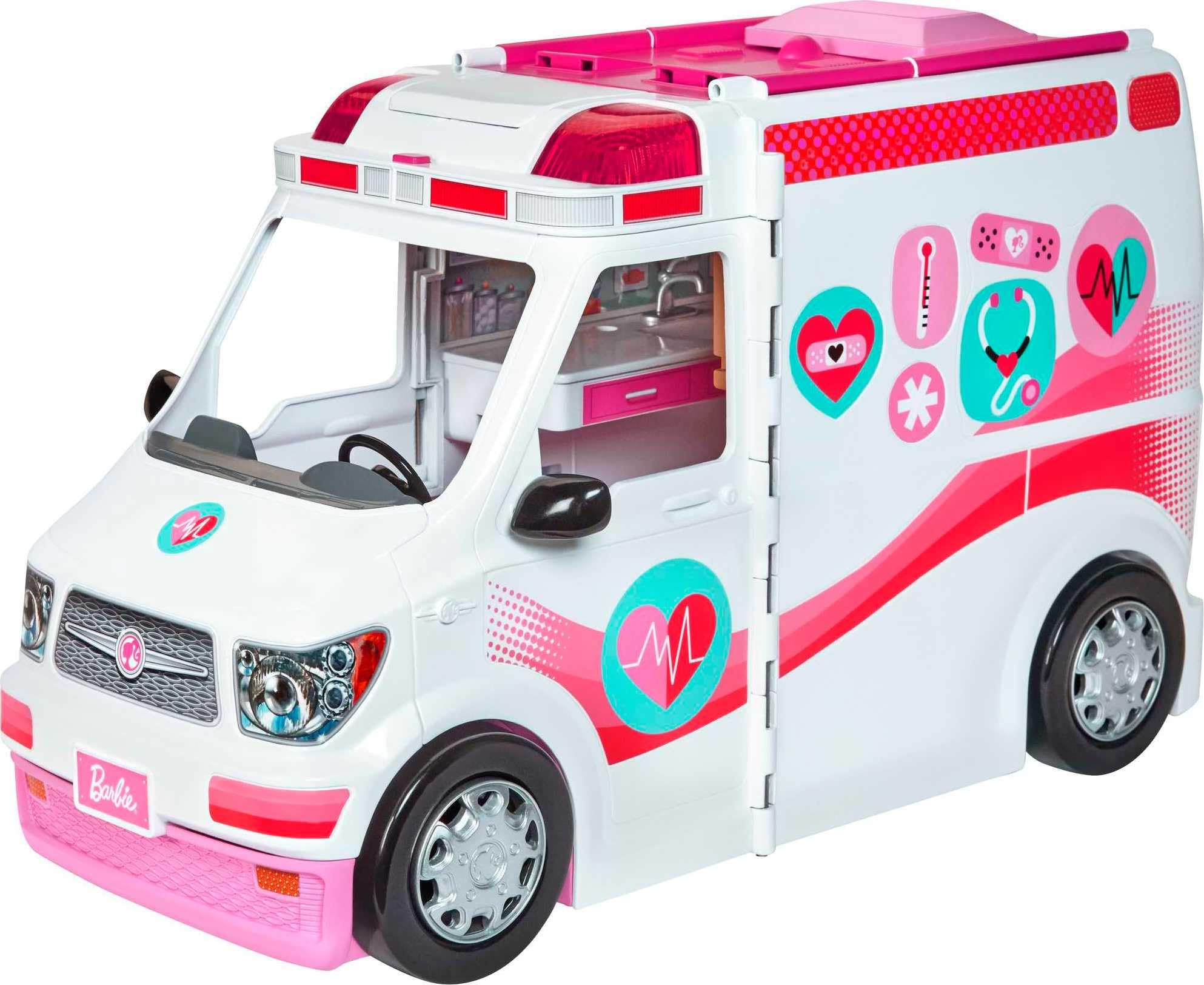 Barbie Care Clinic transforms from ambulance to clinic with lights and siren for dynamic play