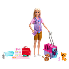 Barbie Careers doll in an animal-rescue scene encourages imaginative play.