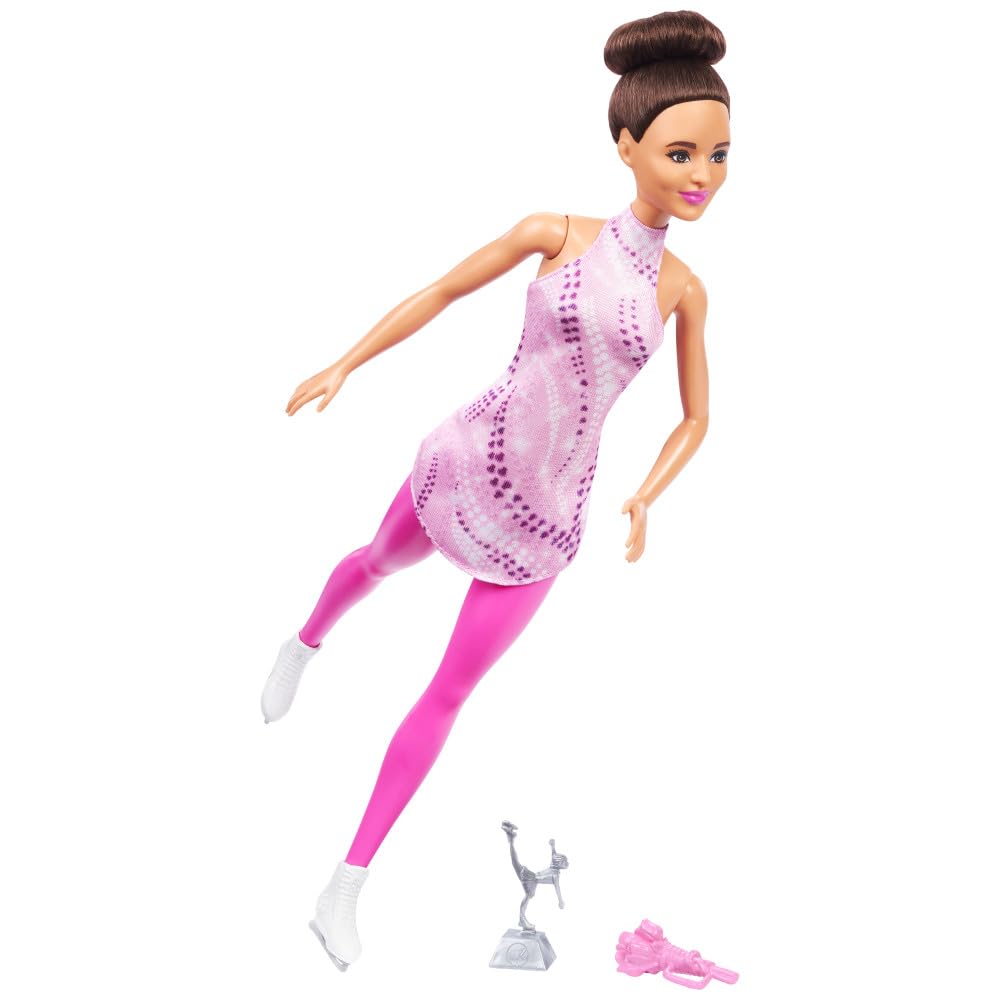 Barbie Careers figure-skater in pink outfit ready for rehearsal and playtime.