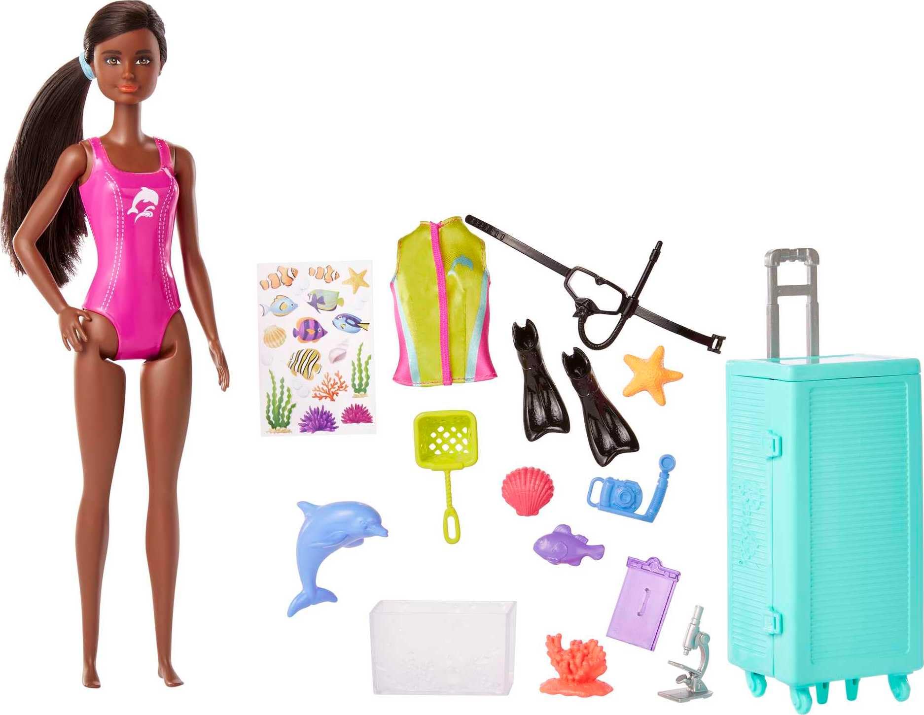 Barbie Careers Marine Biologist doll wearing snorkel gear ready for underwater exploration.