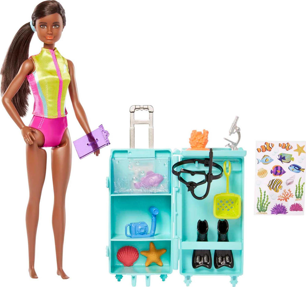 Barbie Careers Mobile Lab opens fully for easy storage and travel-ready play.