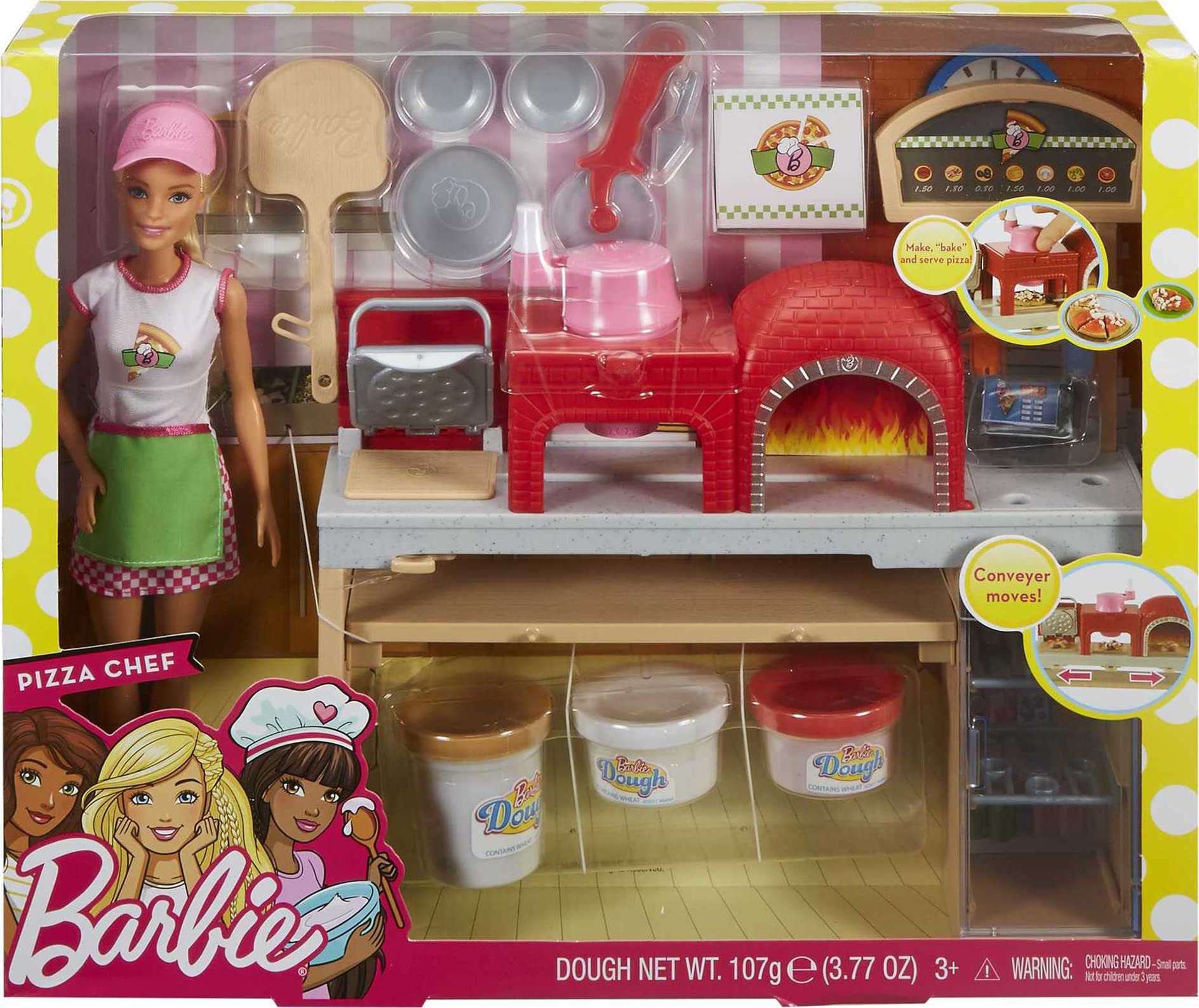 Barbie Careers pizza box takeout for convenient pretend delivery.