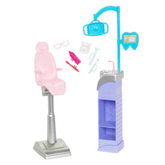 Barbie Careers dentist doll in white coat inspires caring role-play.