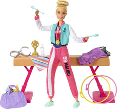 Barbie Careers Playset gymnast doll with balance beam for imaginative gymnastic play.