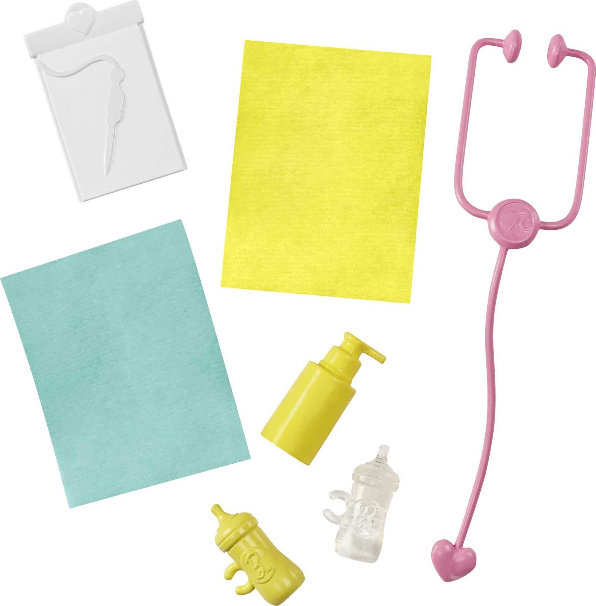 Barbie Careers Playset clear compartments organize baby doll patients during pretend visits.