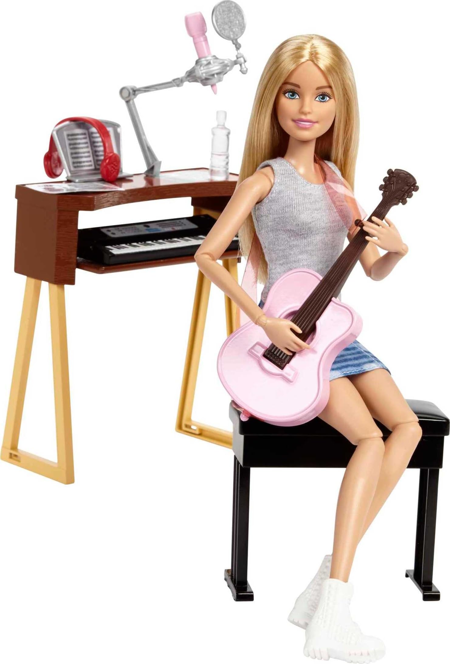 Barbie Careers Playset keyboard on wood-inspired stand with pull-out shelf