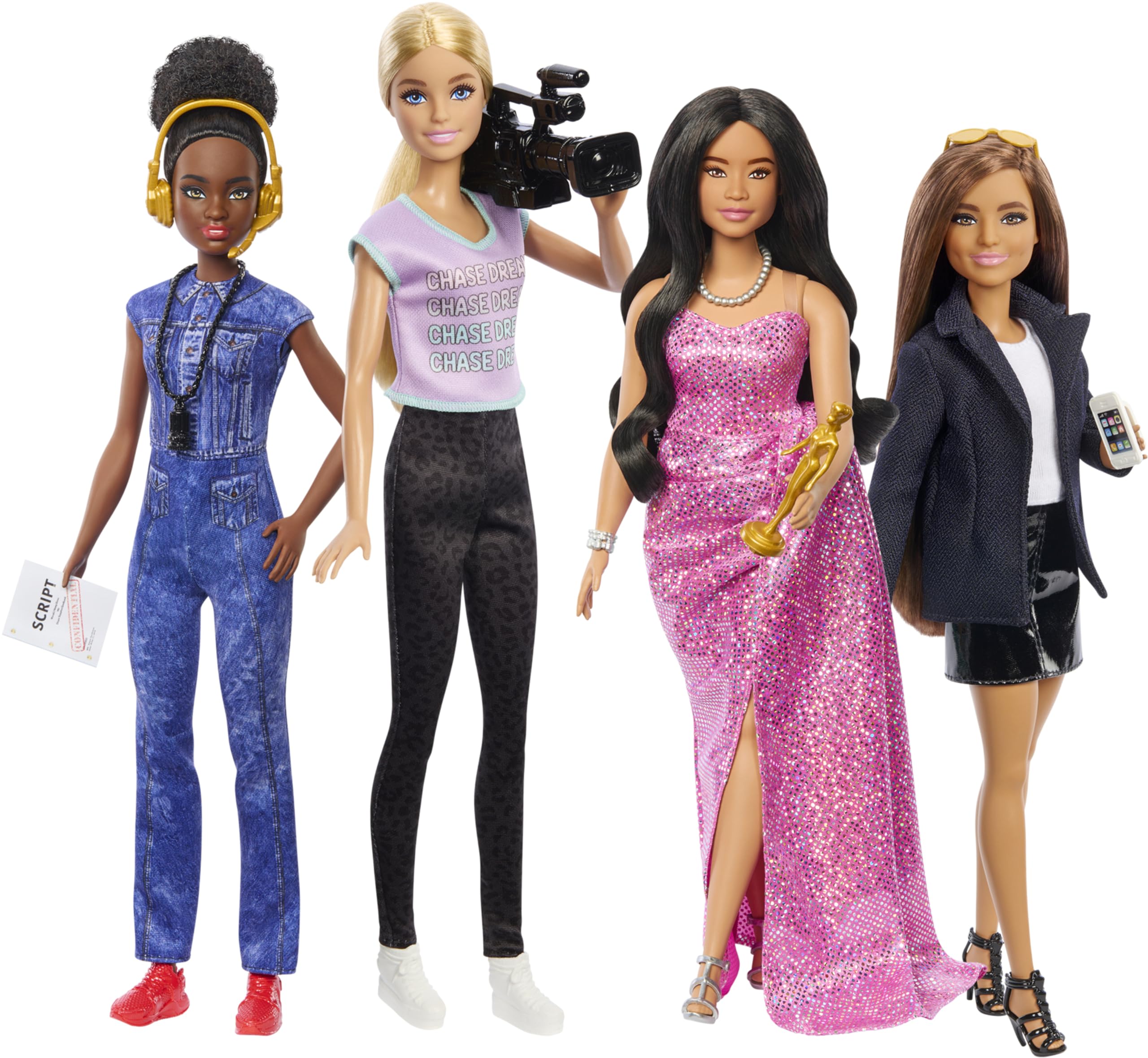 Barbie Careers Studio Executive with smartphone highlights on-set coordination.