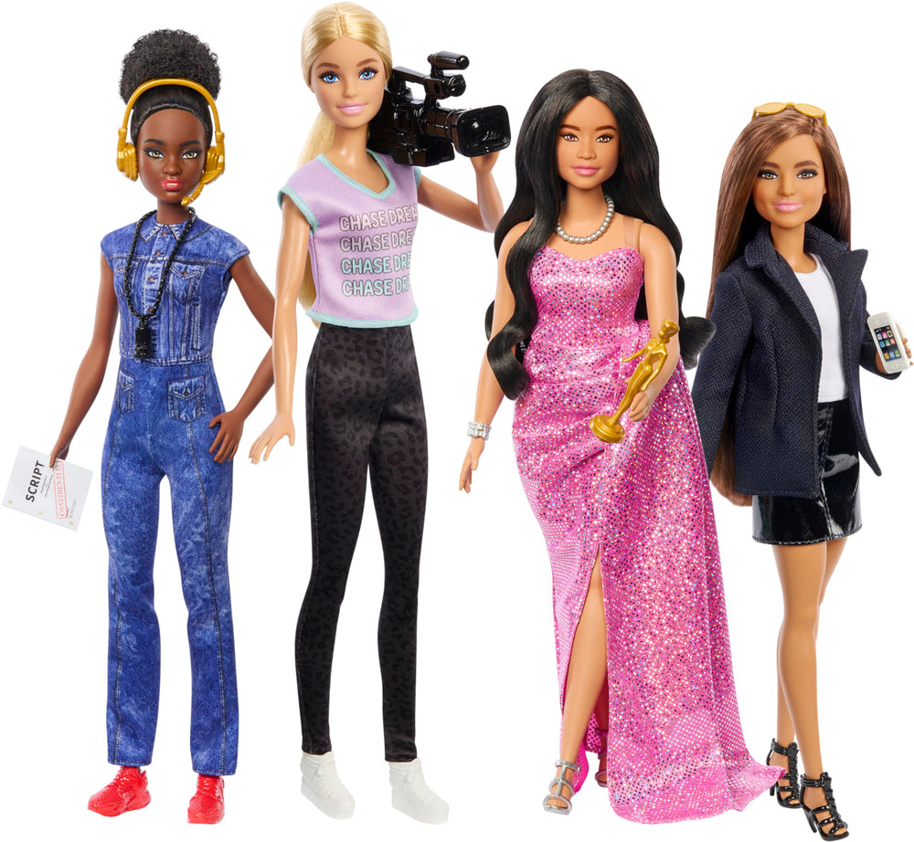 Barbie Careers Studio Executive with smartphone highlights on-set coordination.