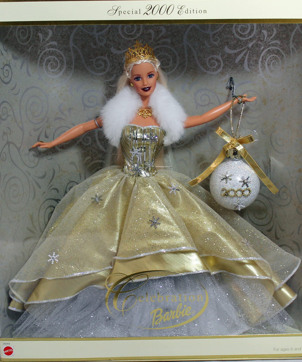 Barbie Celebration Special Edition 2000 Holiday doll front view in box for display