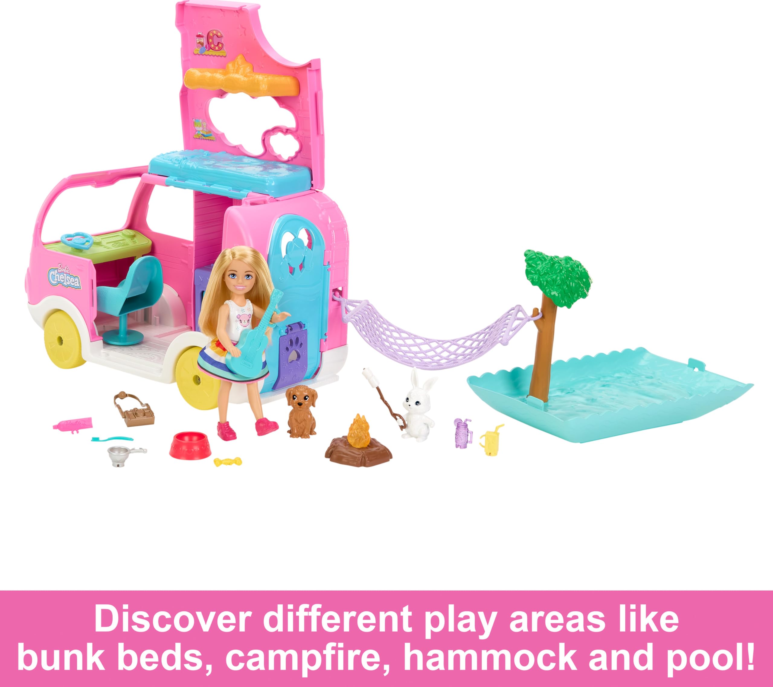 Barbie Chelsea camper tree and hammock set at a sunny campsite